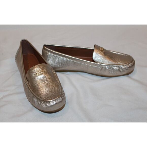 NEW COACH MARLEY‎ LEATHER LOGO SLIP ON DRIVER LOAFER MOCASSINS GOLD SZ 7 - Picture 1 of 6